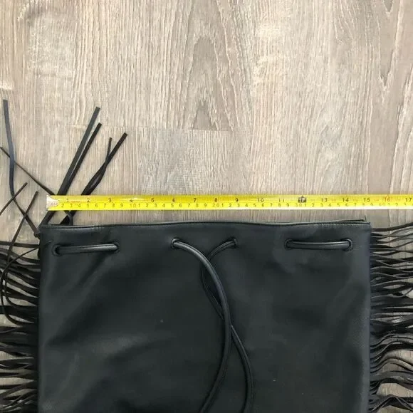 Victoria's Secret Drawstring Fringe Backpack Bag Large Black‎ Purse READ - Picture 6 of 12